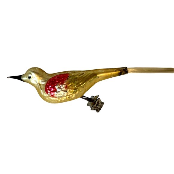 German Antique Gold Glass Bird Clip On Vintage Christmas Ornament 1930's - Picture 2 of 6